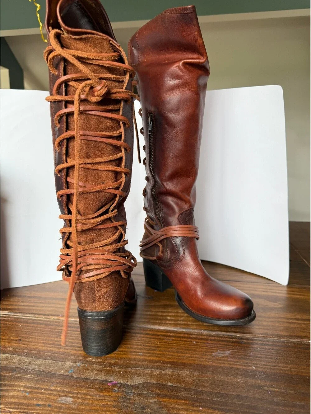 Freebird Coal Cognac Leather Lace-Up Boots Size 8